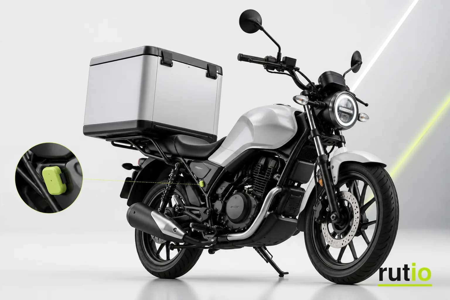 Dispositivo Rutio compacto instalado en una moto de reparto