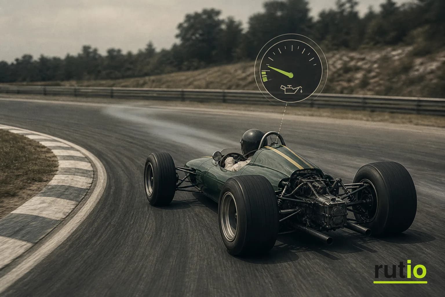 Monoplaza de fines de los años 70 tomando una curva hacia la izquierda con el motor visiblemente aliviado